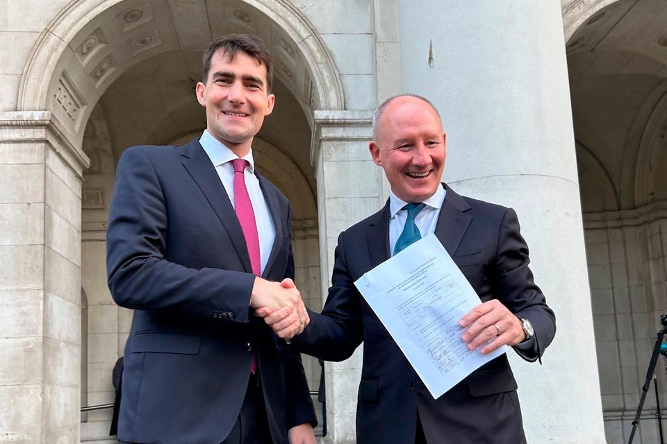Fianna Fáil presidential candidate Jim Gavin, right, with Jack Chambers. Photo: PA